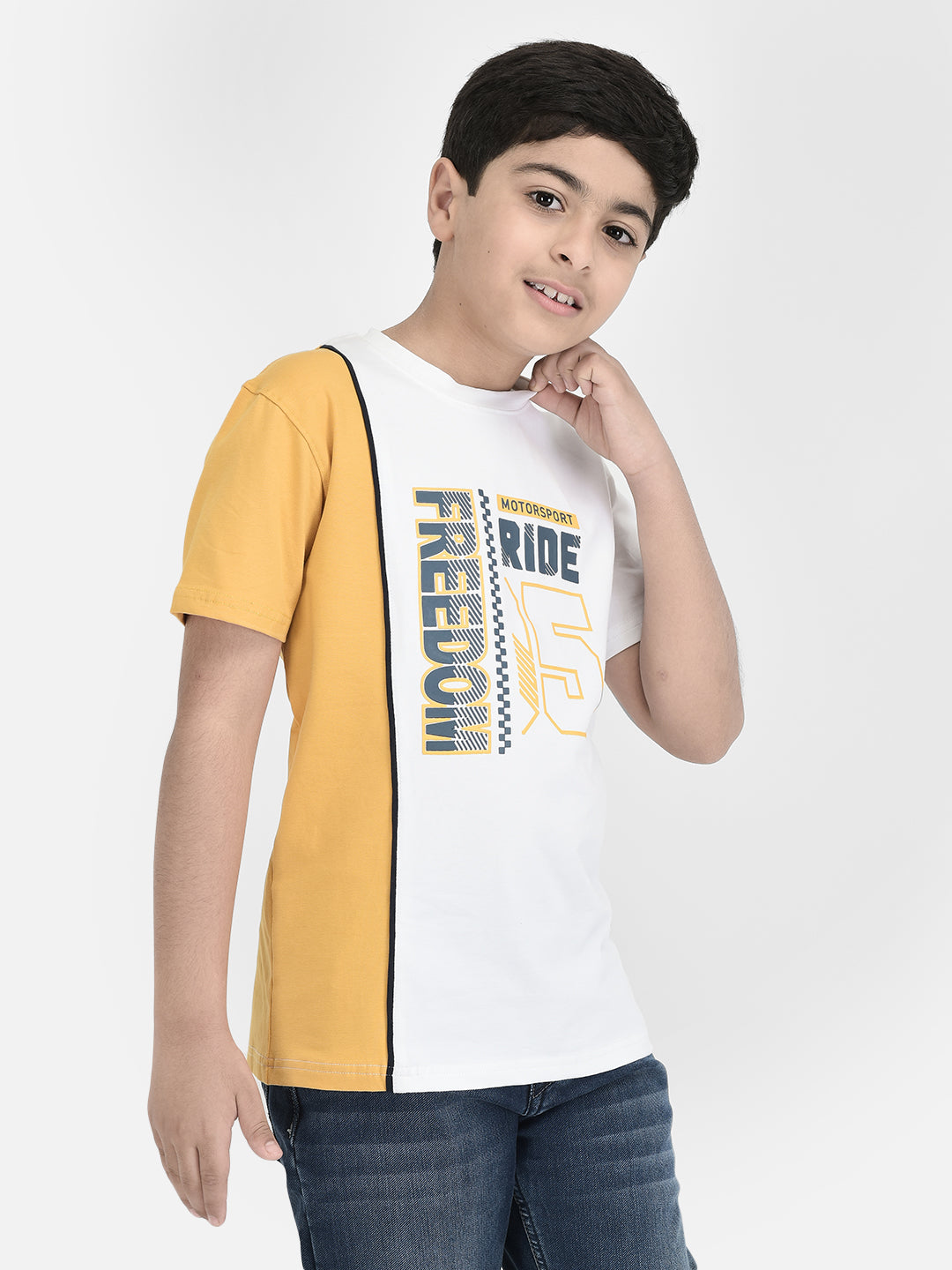 White Printed Round Neck T-shirt-Boys T-Shirts-Crimsoune Club