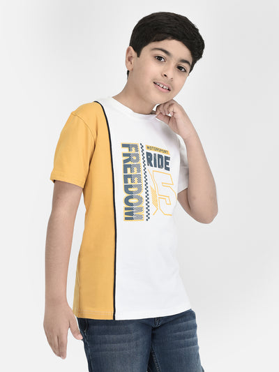 White Printed Round Neck T-shirt-Boys T-Shirts-Crimsoune Club