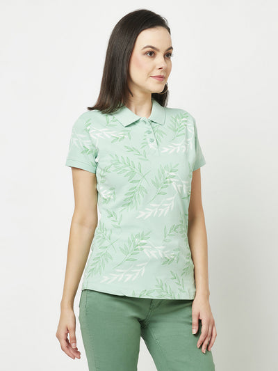 Mint Green Polo T-Shirt-Women T-Shirts-Crimsoune Club