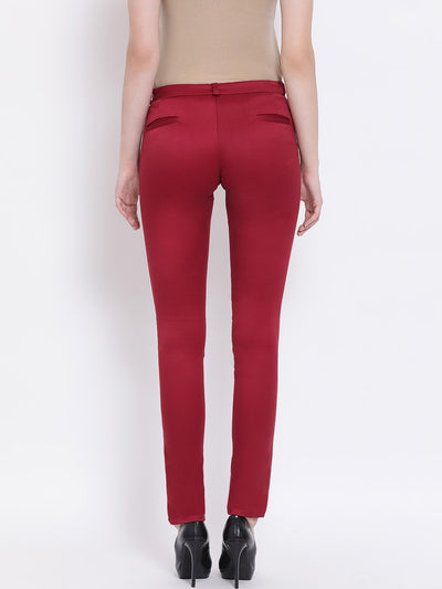 Red Solid Trouser-Women Trousers-Crimsoune Club