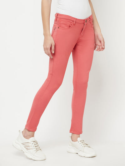 Pink Solid Jeans-Women Jeans-Crimsoune Club