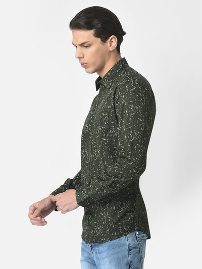 Green Shirt in Floral Print-Men Shirts-Crimsoune Club