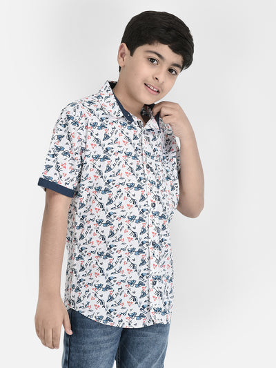 White Floral Printed Shirt-Boys Shirts-Crimsoune Club