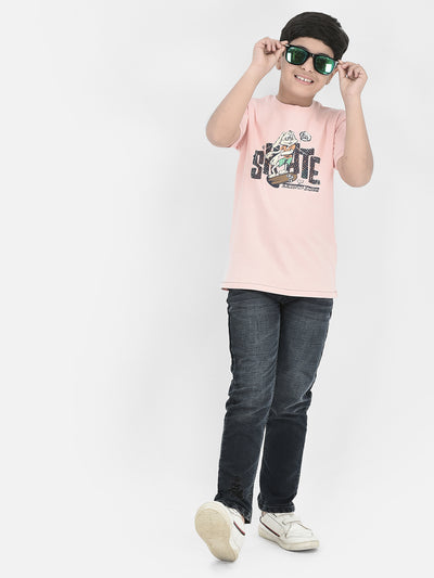 Peach Printed Round Neck T-shirt-Boys T-Shirts-Crimsoune Club