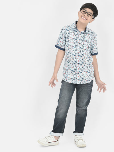 Blue Floral Printed Shirt-Boys Shirts-Crimsoune Club