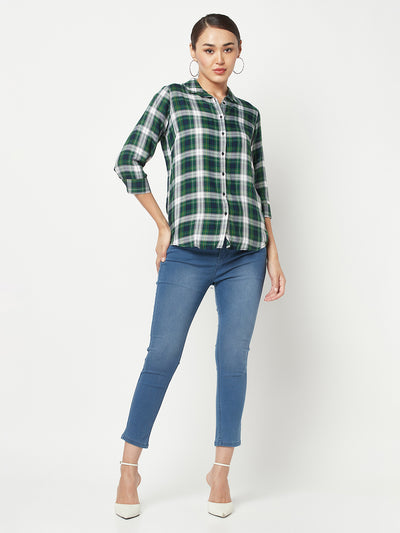 Green Checked Shirt-Women Shirts-Crimsoune Club