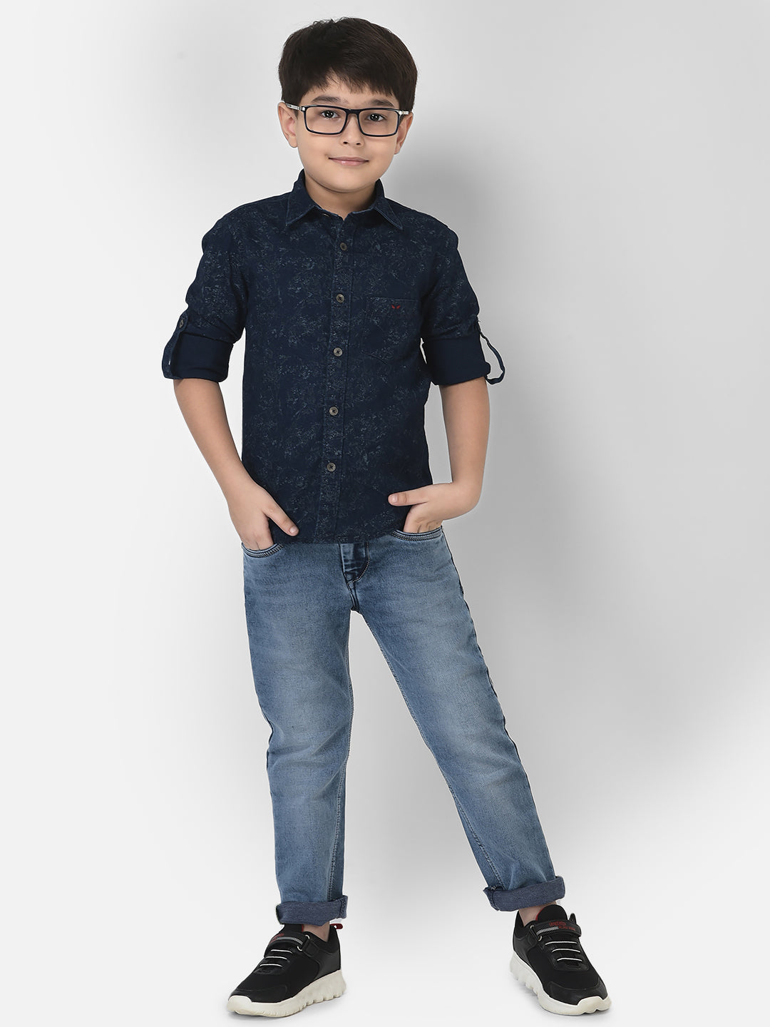 Boy Navy Blue Shirt in Abstract Print-Boys Shirts-Crimsoune Club