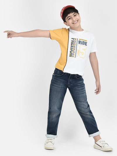 White Printed Round Neck T-shirt-Boys T-Shirts-Crimsoune Club