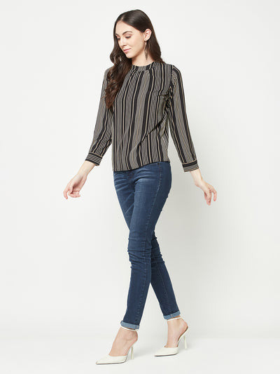 Black Striped Top-Women Tops-Crimsoune Club