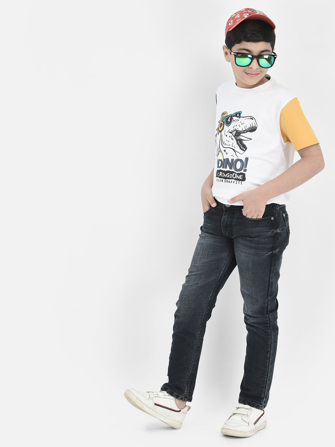 White Printed Round Neck T-shirt-Boys T-Shirts-Crimsoune Club