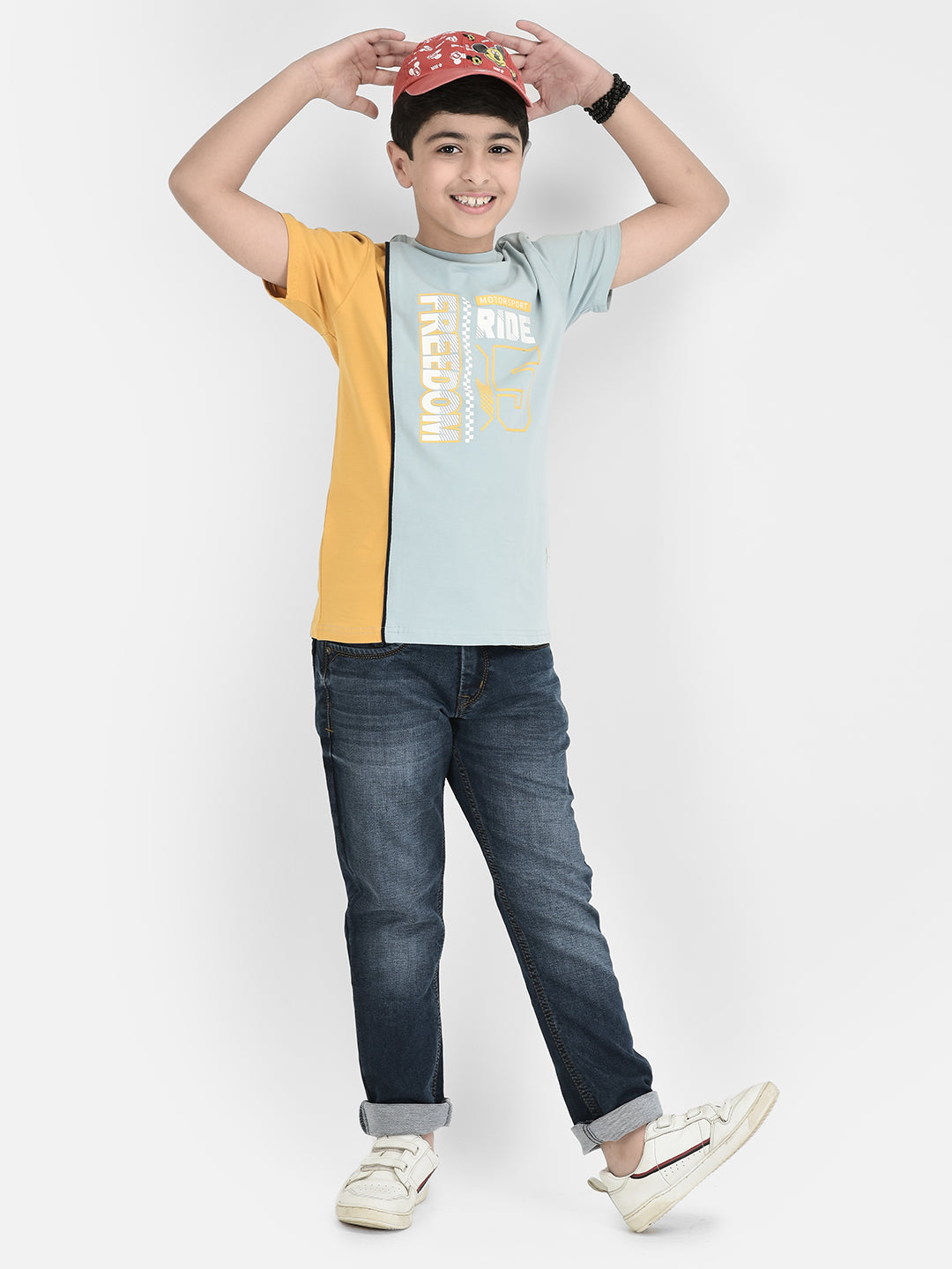 Blue Printed Round Neck T-shirt-Boys T-Shirts-Crimsoune Club