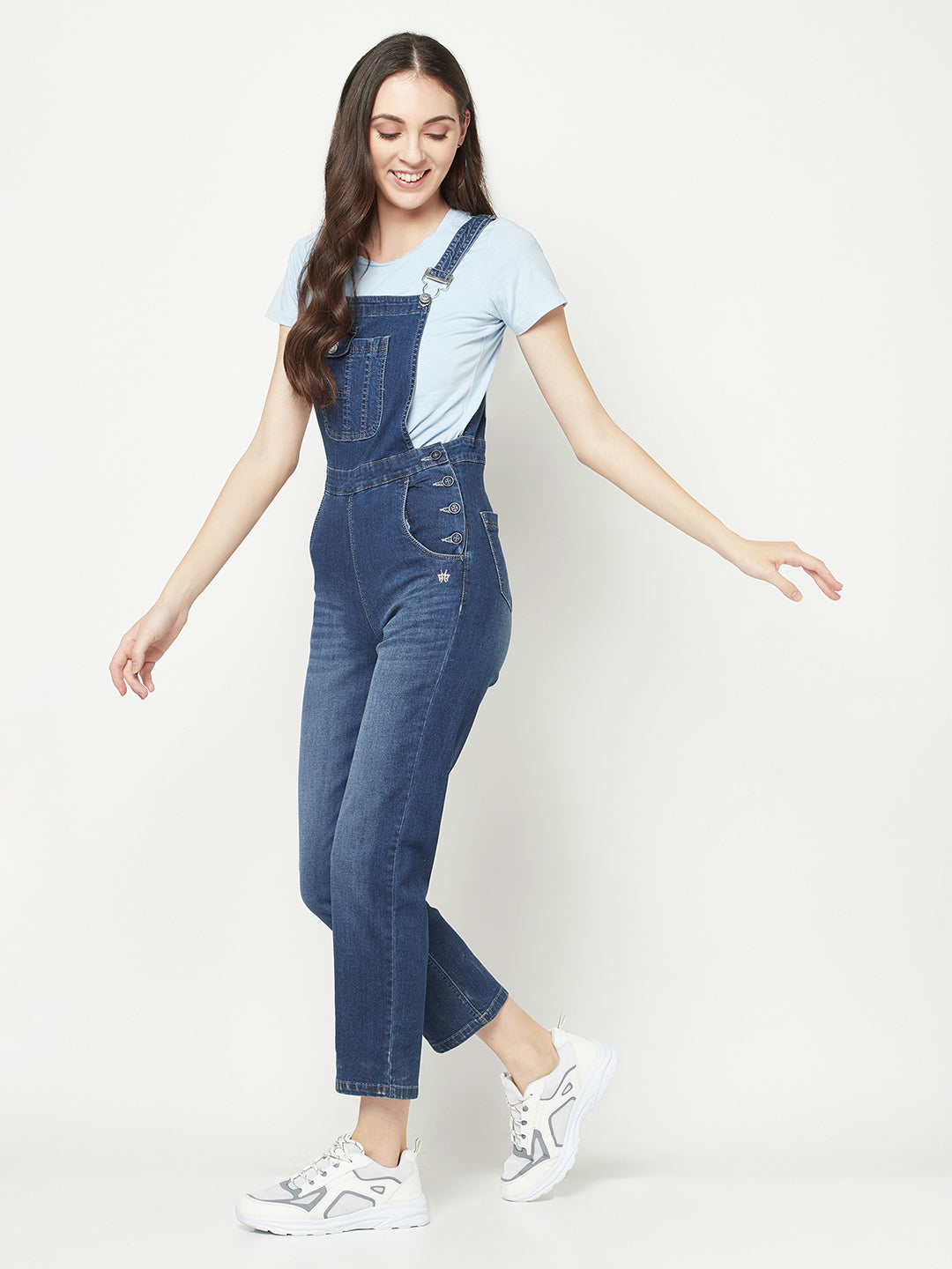 Blue Denim Dungarees-Women Dungarees-Crimsoune Club