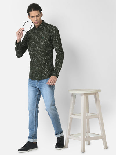 Green Shirt in Floral Print-Men Shirts-Crimsoune Club