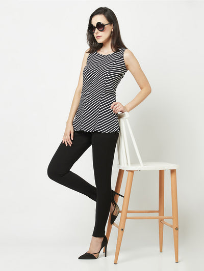 Sleeveless Striped Top-Women Tops-Crimsoune Club