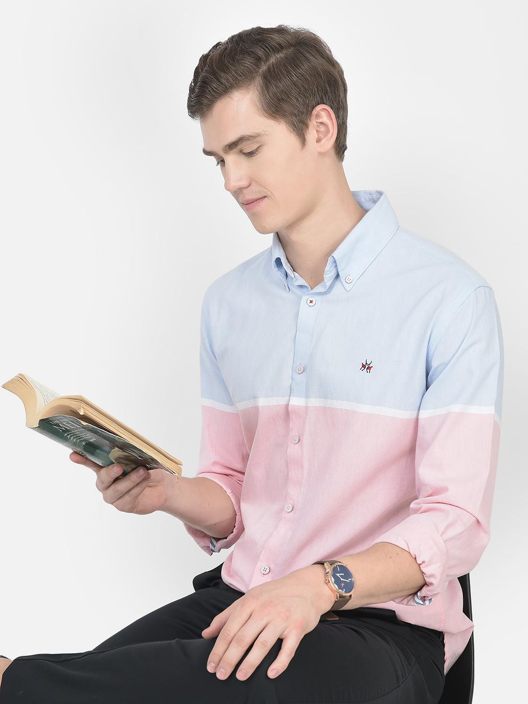 Pink Colour-Blocked Shirt-Men Shirts-Crimsoune Club