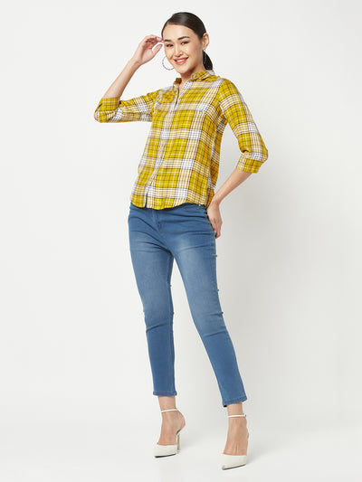 Mustard Checked Shirt-Women Shirts-Crimsoune Club