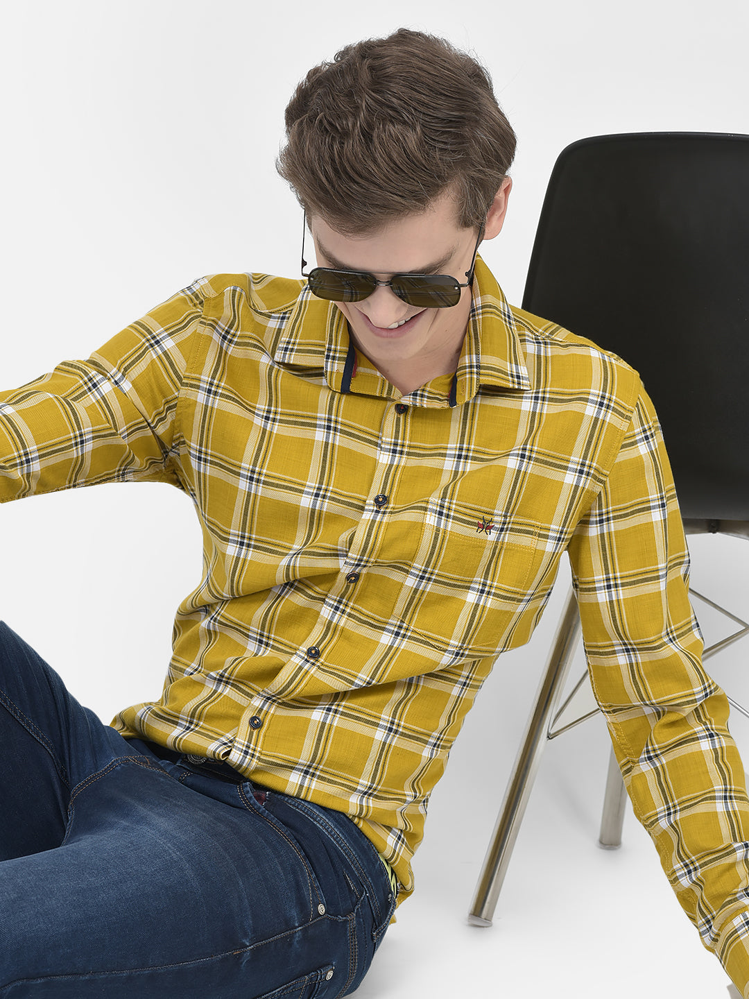 Mustard Checkered Shirt-Men Shirts-Crimsoune Club