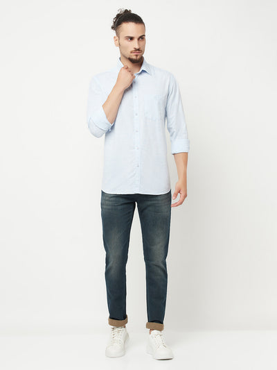 Blue Solid Casual Shirt-Men Shirts-Crimsoune Club