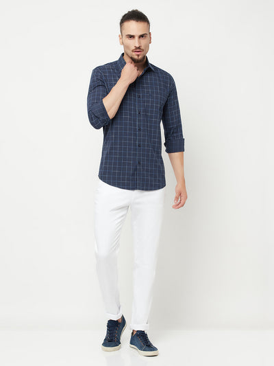 Navy Blue Checked Casual Shirt-Men Shirts-Crimsoune Club