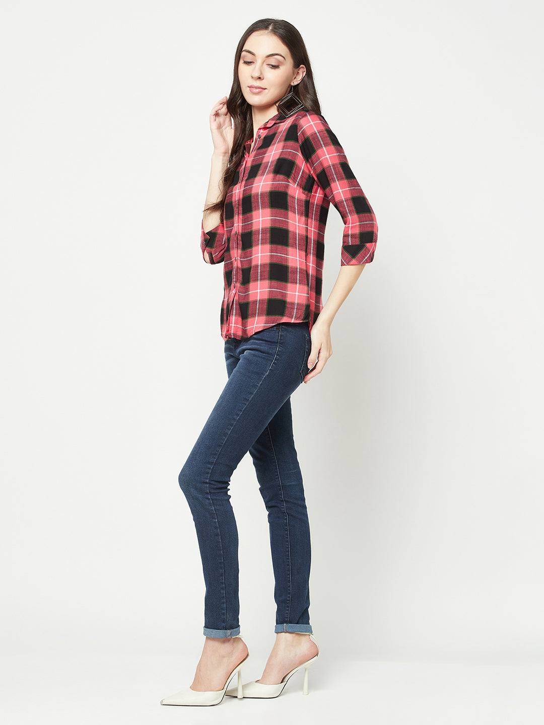 Red Checked Shirt-Women Shirts-Crimsoune Club