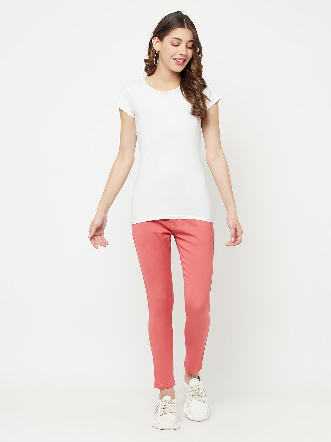 Pink Solid Jeans-Women Jeans-Crimsoune Club