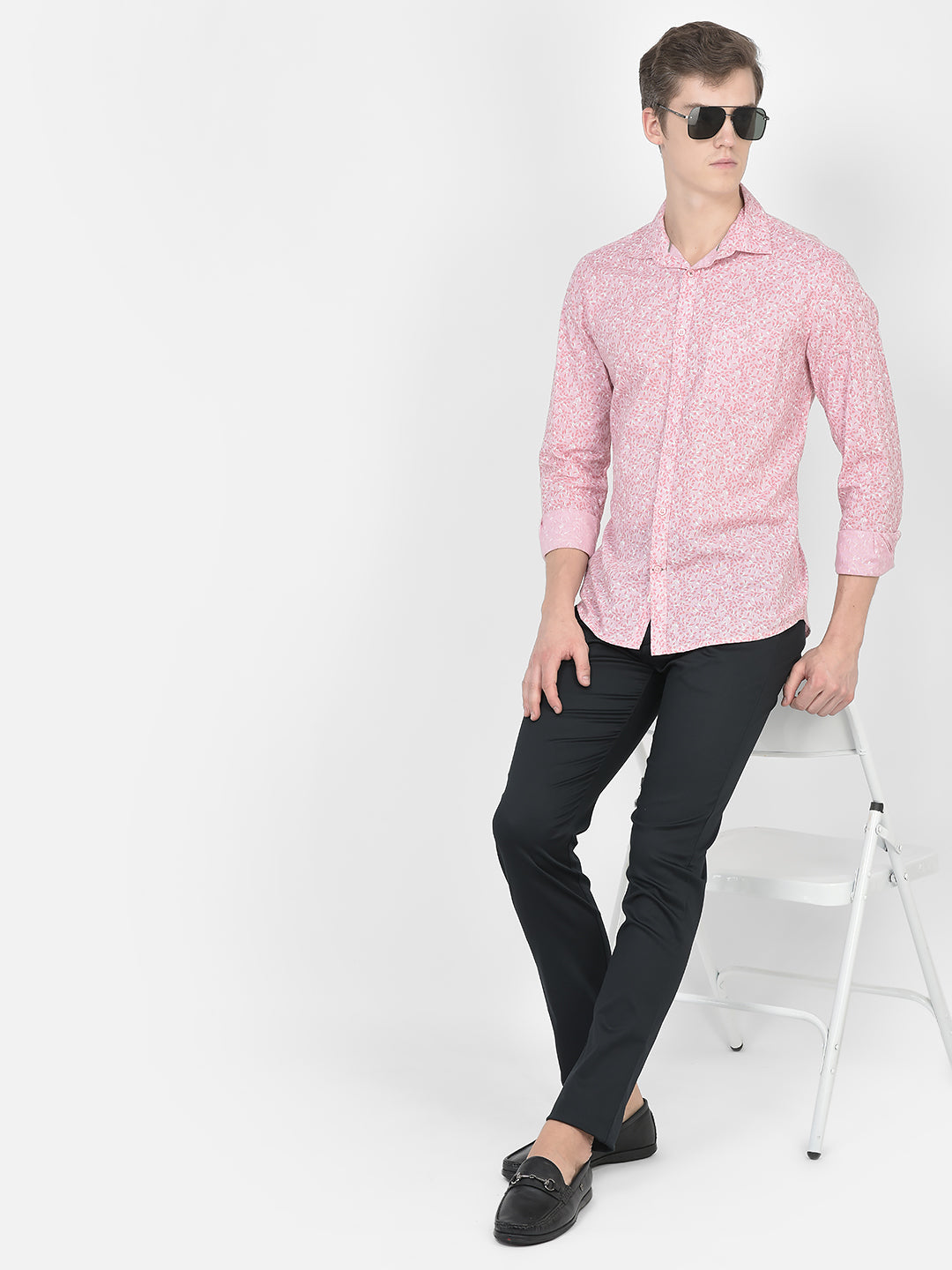 Baby Pink Floral Shirt-Men Shirts-Crimsoune Club