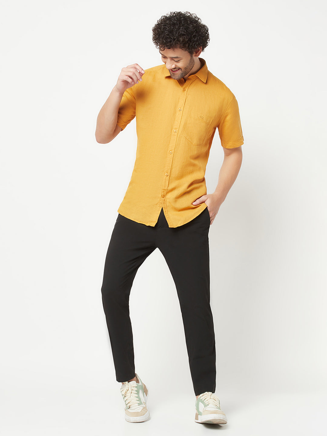 Mustard Linen Shirt-Men Shirts-Crimsoune Club