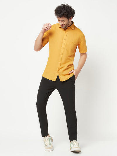 Mustard Linen Shirt-Men Shirts-Crimsoune Club