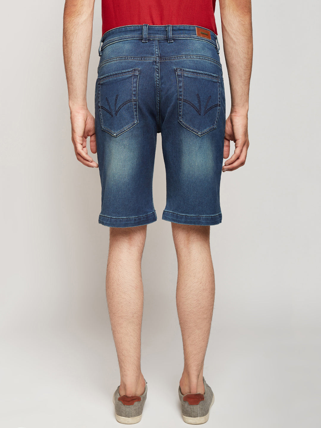 Blue Solid Denim Shorts-Men Shorts-Crimsoune Club