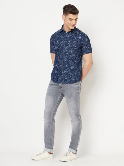 Navy Blue Floral Shirt-Men Shirts-Crimsoune Club