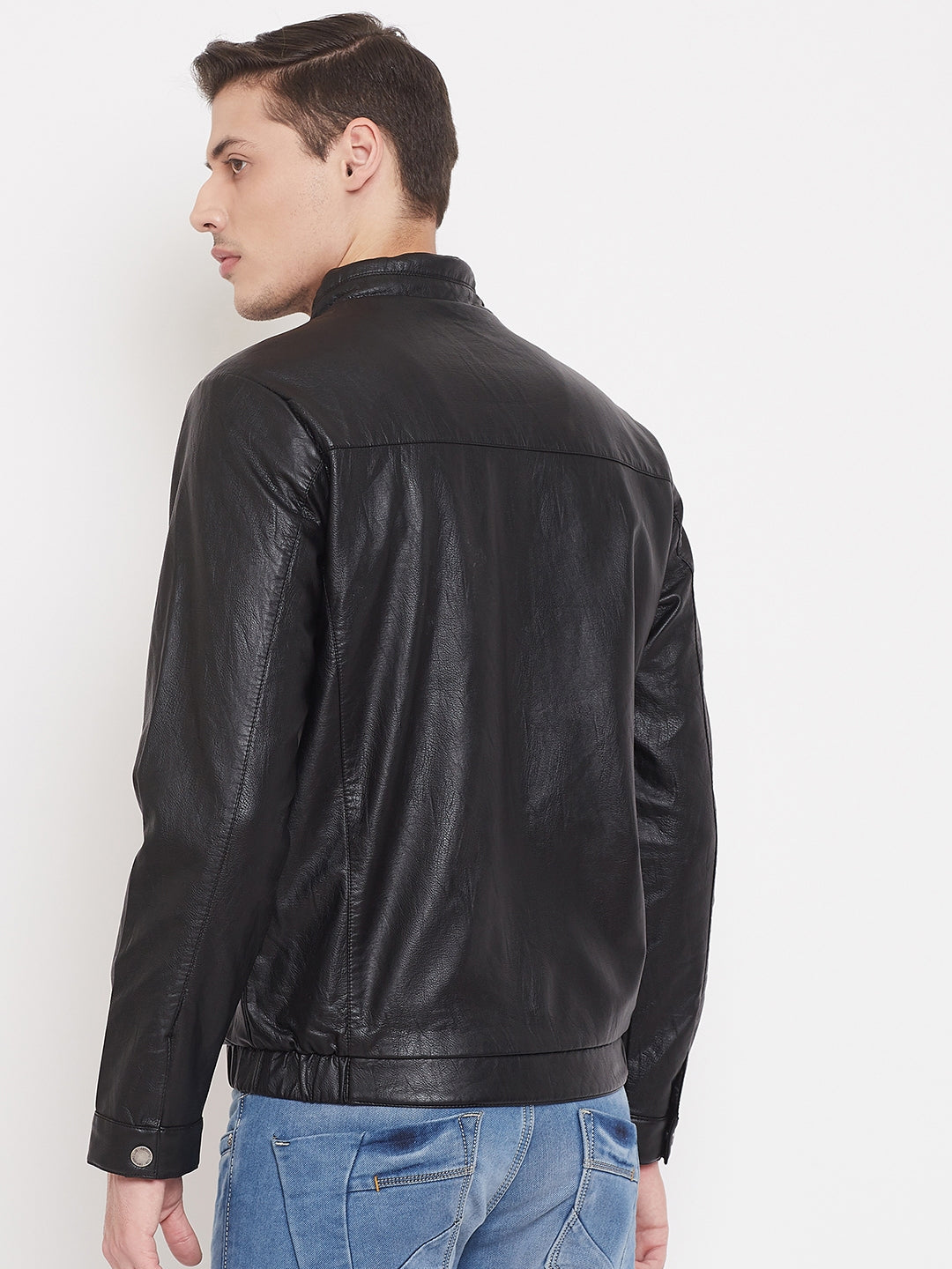 Black Solid Leather Jacket-Mens Jackets-Crimsoune Club