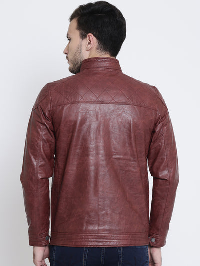Maroon Faux Leather Jacket-Mens Jackets-Crimsoune Club
