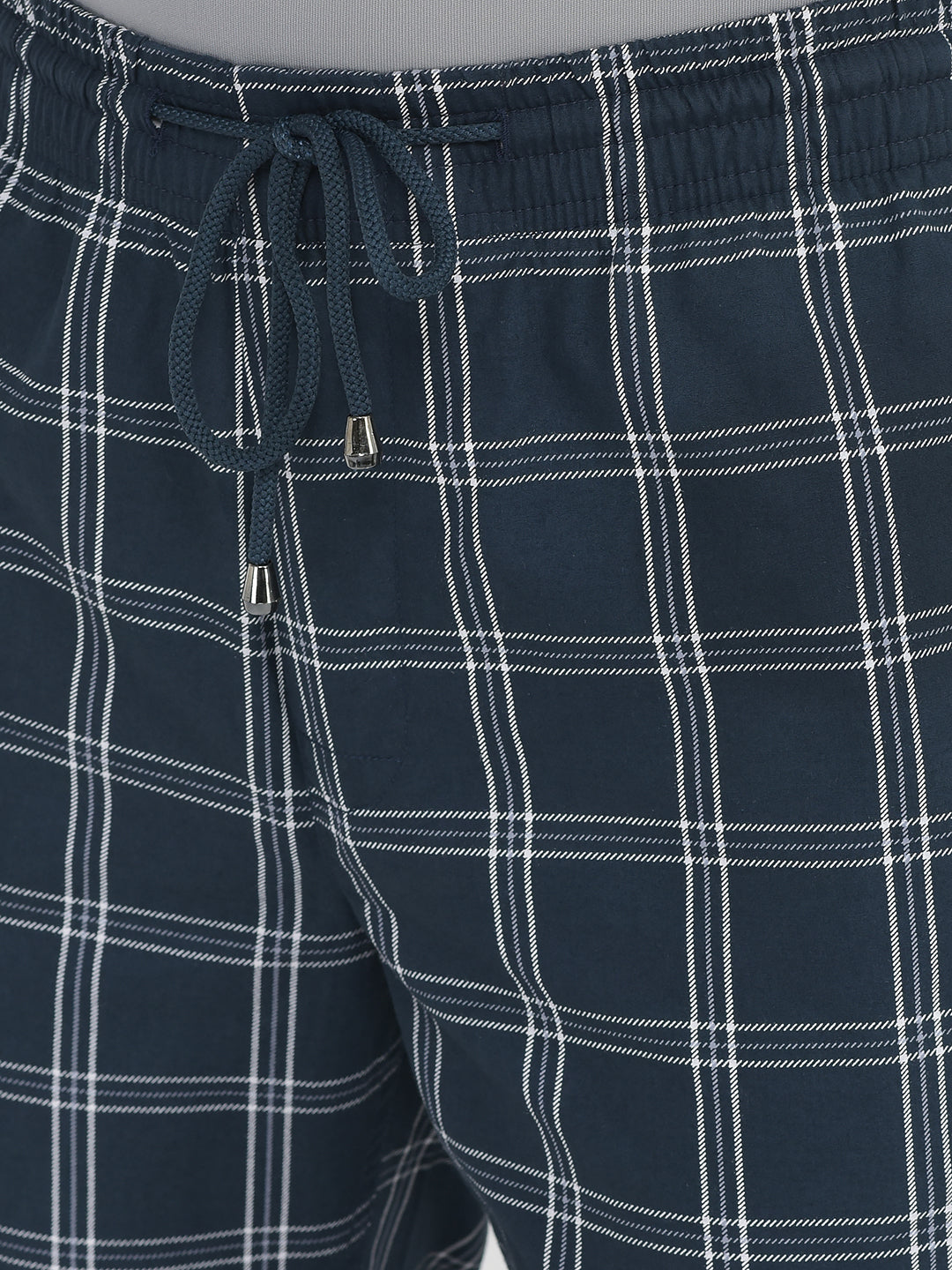 Navy Blue Windowpane Checked Lounge Pants-Men Lounge Pants-Crimsoune Club