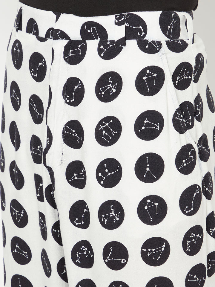 White Polka Dot Printed Trouser-Men Trousers-Crimsoune Club