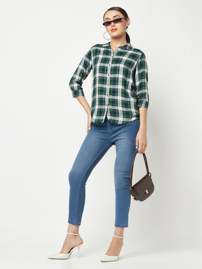 Green Checked Shirt-Women Shirts-Crimsoune Club