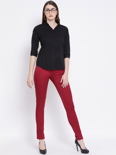 Red Solid Trouser-Women Trousers-Crimsoune Club