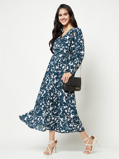 Blue Floral Maxi Dress-Women Dresses-Crimsoune Club