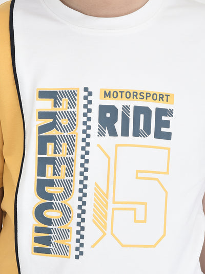 White Printed Round Neck T-shirt-Boys T-Shirts-Crimsoune Club