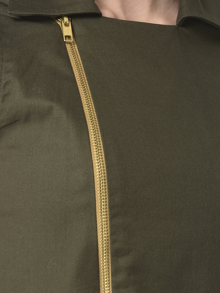 Olive Green Safari Dress-Women Dresses-Crimsoune Club