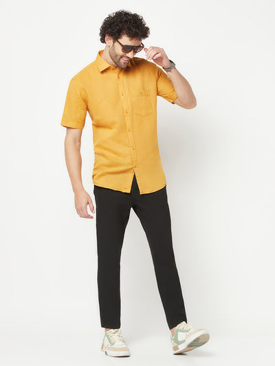 Mustard Linen Shirt-Men Shirts-Crimsoune Club
