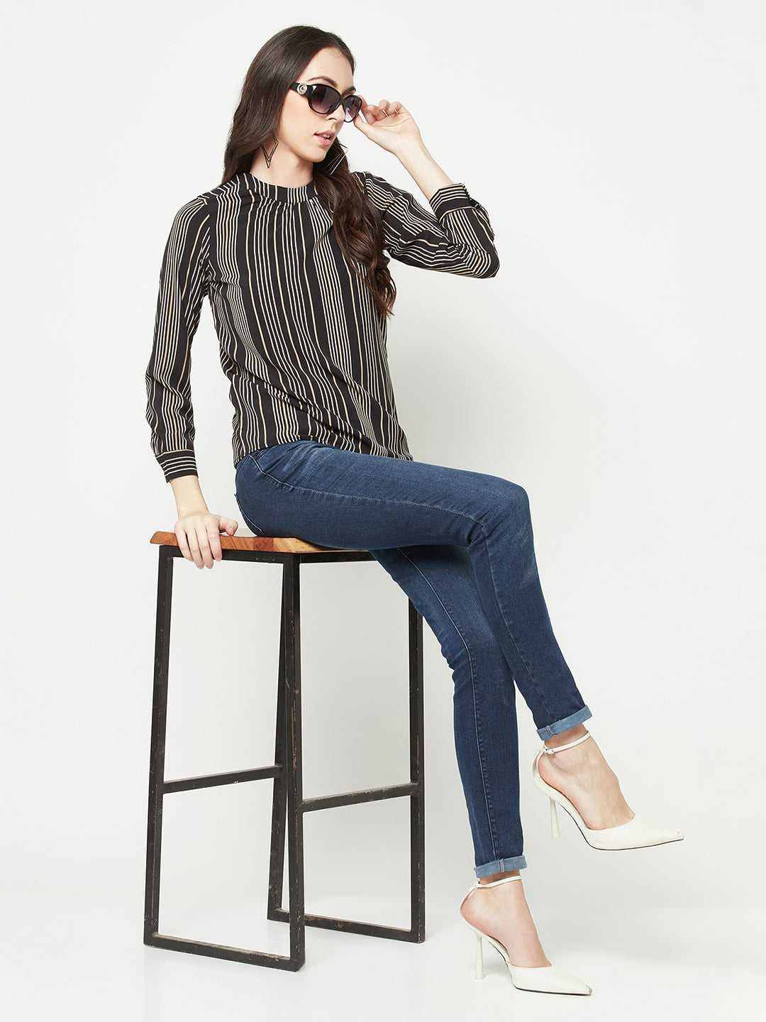 Black Striped Top-Women Tops-Crimsoune Club