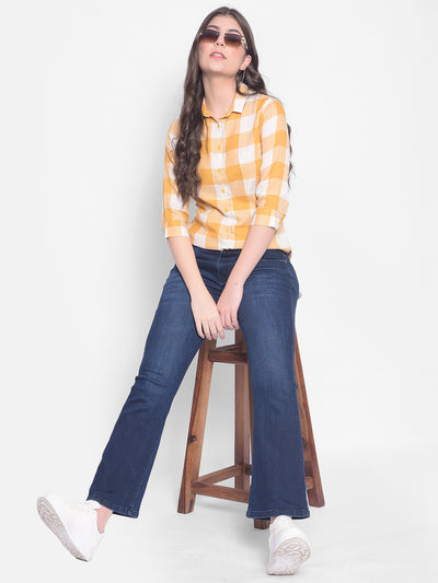 Mustard Checked Shirt-Women Shirts-Crimsoune Club