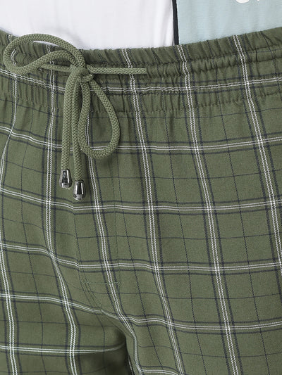 Olive Green Checked Lounge Pants-Men Lounge Pants-Crimsoune Club