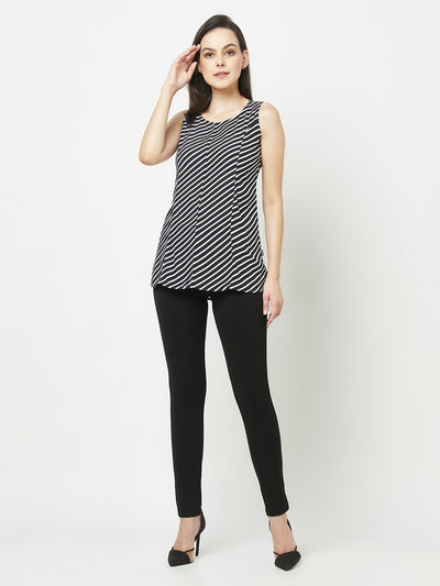 Sleeveless Striped Top-Women Tops-Crimsoune Club