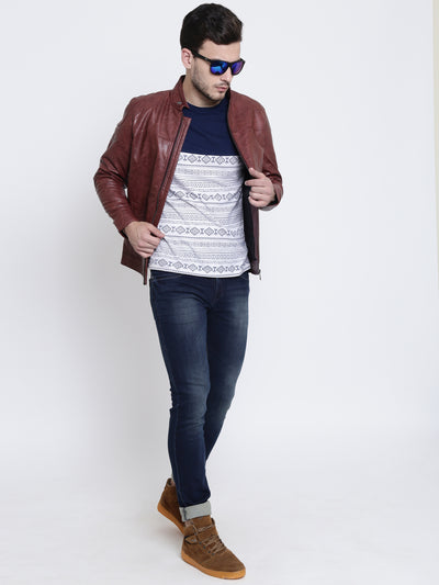 Maroon Faux Leather Jacket-Mens Jackets-Crimsoune Club