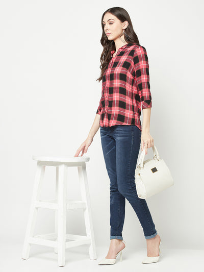 Red Checked Shirt-Women Shirts-Crimsoune Club