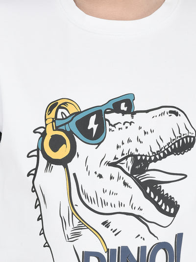 White Printed Round Neck T-shirt-Boys T-Shirts-Crimsoune Club