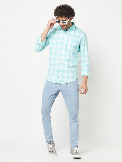 Turquoise Checked Shirt-Men Shirts-Crimsoune Club