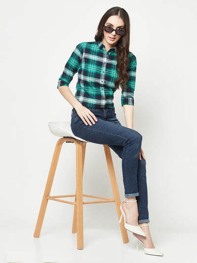 Green Checked Shirt-Women Shirts-Crimsoune Club