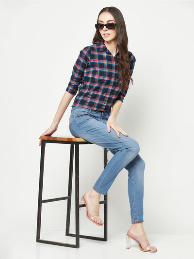 Red Checked Shirt-Women Shirts-Crimsoune Club